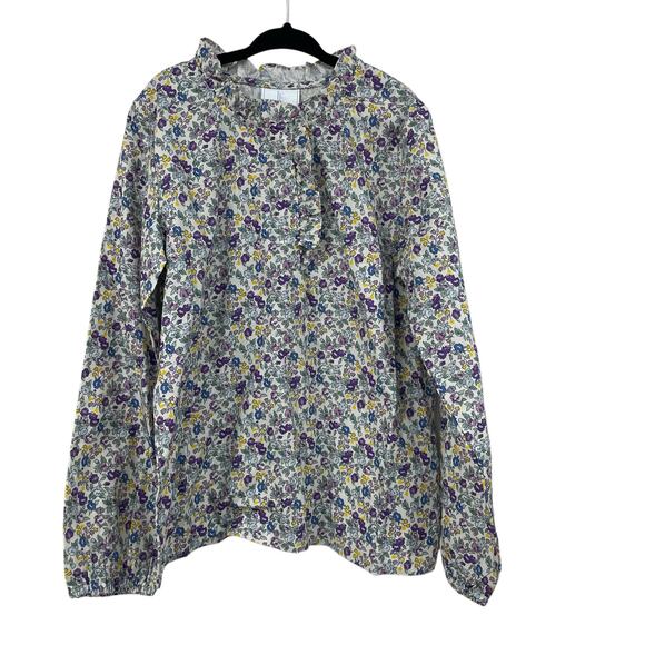 NWT Little English Ruffle Hidden Placket Button Up Floral Top Purple Yellow 10 - Picture 1 of 6
